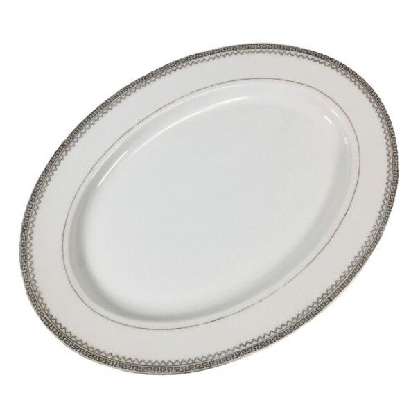 Vtg Noritake China Oval Platter Keyboard Black Greek Key Design with Gold Trim - Picture 3 of 7